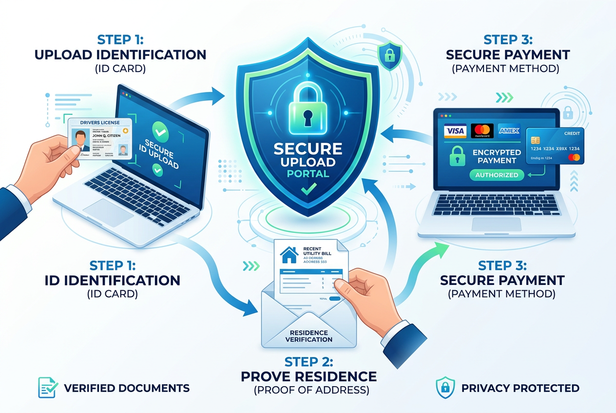 Infografika przedstawiająca kroki weryfikacji dokumentów KYC w systemie cyfrowym kasyna