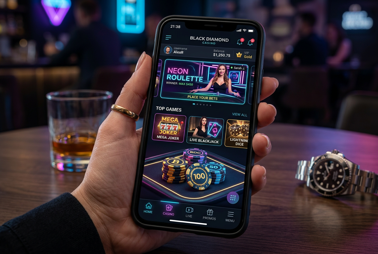 Modern online casino user interface on a mobile device showing loyalty rewards